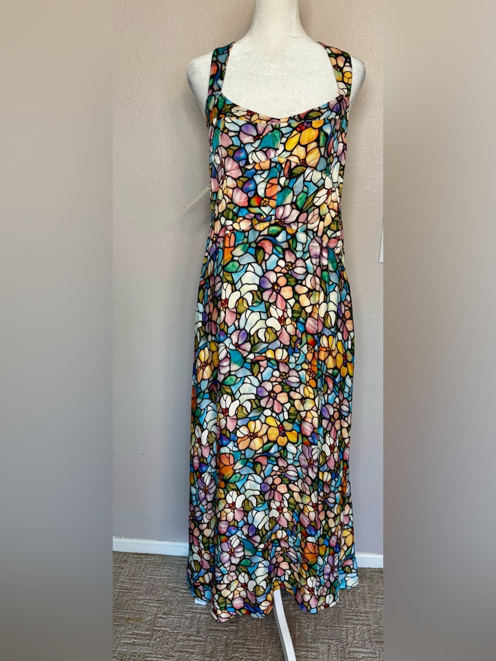 Maeve- Floral Stained-Glass Maxi Dress - Multicolor. Size Large. NWT